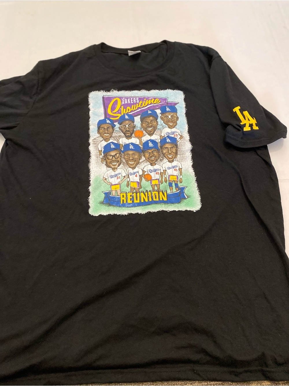 Los Angeles Dodgers Lakers Showtime Black Graphic Reunion Short-Sleeve Tee XL